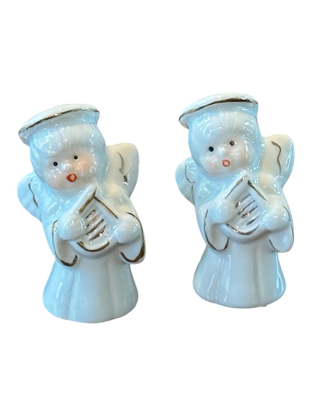 White Ceramic Angel Figurine Pair - Holiday Decor